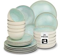 Service - TECTAKE - Set de vaisselle MARE 24 pièces en faïence émaillée 6 personnes fait main compatible lave-vaisselle - Menthe