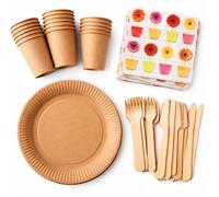 Service vaisselle jetable 20 pers. : 20 assiettes 23 cm 20 gobelets 240 ml couverts bois et serviettes « Gerberas Brillantes ».