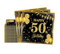 Serviette Anniversaire 50 ans Homme, 20 Pièces Serviettes Papier Anniversaire Jetable Noir et Or, 50th Birthday Napkin Decorations for a Men, Deco 50ans Serviette de Table pour Fête et Célébration