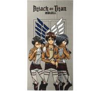 CERDÁ LIFE'S LITTLE MOMENTS Serviette de Bain Attack on Titan - Gris - 70x140cm - 100% Polyester 240gsm - Petite Serviette - Mikasa, Eren et Levi - Produit Original Fabriqué en Espagne