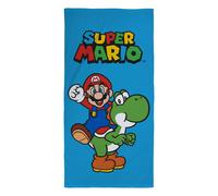Serviette De Bain Et De Plage Imprimée 100% Coton, Super Mario Yoshi Bleu 70X120