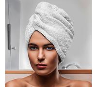 Serviette De Bain Pour La Tête En Coton 24x62 Cm Lagune Blanc, Par Soleil D'ocre