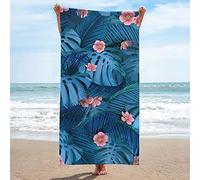 Serviette de Plage 100x200 cm 3D Feuilles De Palmier Bleu Séchage Rapide Microfibre Serviettes De Bain Enfants Femme Homme Drap De Plage Légère Portable pour Natation Piscine Voyage Draps De Bain