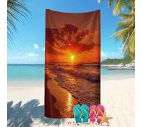 Serviette de Plage en Microfibre Anti Sable 80x160cm Plage Coucher Soleil Paysage Séchage Rapide Absorbante Serviette de Piscine Rouge Orangé Léger Portable, Couverture de Plage pour Voyage Natation