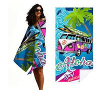 Serviette de plage en microfibre avec imprimé voiture de surf, anti-sable, séchage rapide, légère, compacte, 140 x 71 cm, pour plage, piscine, camping, coloré
