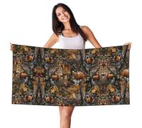 Serviette de plage en velours noir et argenté - Motif cerf de chasse - Pour la maison, les voyages, la piscine, le camping, le bain