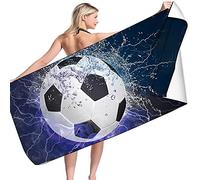 Serviette De Plage Enfant Ado Adulte,Microfibre Grande Serviette De Plage Homme Garcon XXL Football Bleu Noir Jaune, Serviette De Bain Surf Sports Spa Plage Couverture (150 x 200 cm,bleu blanc)