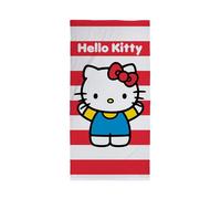 Serviette de plage Hello Kitty enfant 140 x 70 cm - 100% coton, toucher velours, rouge