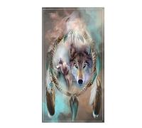 Serviette de Plage Homme Enfant Ado Garçon xxl Microfibre 3D Attrapeur de rêves Loup Très Grandes Serviette de Bain Voyage Piscine Bain de Soleil Couverture de Canapé Lit,marron (100x200cm)