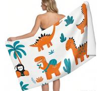 Serviette de Plage Légère Animaux de Dessin animé Dinosaures en Microfibre 140 x 70 cm Couleur Orange Anti-Sable Séchage Rapide Accessoire Essentiel Vacances