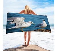 Serviette de Plage Mouette Bleue Serviette de Bain Micro Fibre Animal Serviette Plage Anti Sable Grande Drap de Plage pour Homme, Femme, Camping, Piscine - 80x160cm