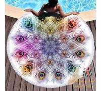 Serviette de Plage Ronde, Morbuy Drap de Plage la Tapisserie Châle Tapis de Yoga Nappe Tapis de Pique-Nique Tenture Housse de Canapé en Tissu Mandala Indien Rond (150x150cm,Plume Indienne 6)