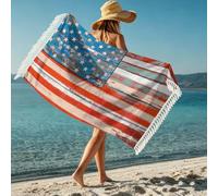 Serviette de plage rose pour femme avec pompon motif drapeau américain ballon football américain séchage rapide microfibre légère grande serviette plage avec vue sur la mer pour transat baignade surf