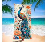 Serviette de Plage xxl 220x100 cm Serviette Microfibre, Animal Serviettes de Plage, Absorbante, Sans Sable, Séchage Rapide, Compacte Légère, pour Homme, Femme et Enfant, Camping, Voyages, Paon H-4103