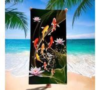 Serviette de Plage xxl 220x100 cm Serviette Microfibre, Lotus Serviettes de Plage, Absorbante, Sans Sable, Séchage Rapide, pour Homme, Femme et Enfant, Camping, Voyages, Natation, Poisson rouge H-5214