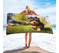 Serviette de Plage Yorkshire Terrier Vert Serviette de Bain Micro Fibre Chiot Serviette Plage Anti Sable Grande Drap de Plage pour Homme, Femme, Camping, Piscine - 90x180cm