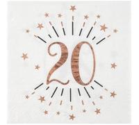 SANTEX 7350-20, Sachet de 20 Serviettes Âge étincelant métal 20 Ans Rose Gold