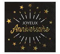 10 Serviettes papier Joyeux anniversaire noir et or 33 x 33 cm - Noir