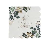 Serviette de table jetable - Oh Baby Végétal - 33x33 cm - Lot de 16 - Motifs verts et dorés