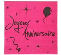 Serviette de table joyeux anniversaire rose fuchsia et noir (x20) REF/4769 rose fuchsia et noir G