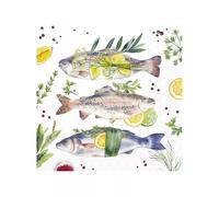 IHR Lot de 20 serviettes de table en papier avec motif poisson et citron Convient également pour le découpage et la technique des serviettes 33 x 33 cm