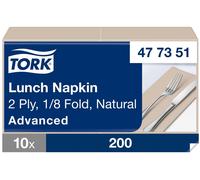 Serviette de table Tork, pliée en huit, double épaisseur, 33 cm x 33 cm, boîte de 10 serviettes x 200, référence 477