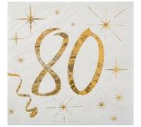 Santex Serviettes cocktail 6159-80 – 80 ans – métallisées or – sachet de 20
