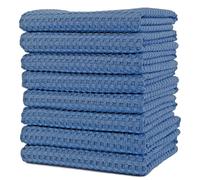 Serviette en microfibre à motif gaufré, lot de 8, couleur bleue, dimensions 40,6 x 71,1 cm