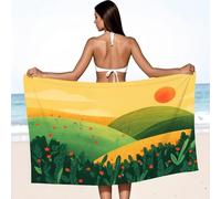 Serviette Plage 160 cm x 80 cm Serviette de Bain Microfibre Cartoon Campagne Chaleureux Style scandinave Joyeux Calme Naturel Montagnes Séchage Rapide, Couverture Absorbante pour Plage et Camping