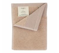 Serviette pour invités Jean & Len en coton biologique 100%, couleur beige, avec crochet, certifiée OEKO-TEX et GOTS, étiquette de la marque en cuir vegan, serviettes pour invités 30 x 50 cm