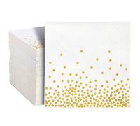 Serviettes de cocktail jetables en papier 3 épaisseurs motif à pois, Papier, Confettis dorés., 100-Pack