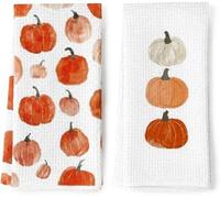Serviettes de cuisine d’automne, lot de 2, motifs citrouille, 40 x 60 cm | Serviettes en microfibre à motif citrouille, pour cuisine, salle de bain, séchage, nettoyage, déco de table et déco