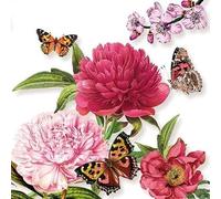 Serviettes de table - AMBIENTE - Paquet de 20 - 3 plis - 33x33cm - En papier de soie - Jetable - Motif pivoines
