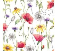 Serviettes de table - AMBIENTE - Paquet de 20 - 3 plis - 33x33cm - En papier de soie - Jetable - Motif prairie de coquelicots