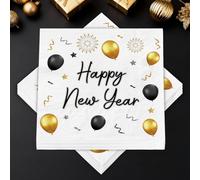 Serviettes du Réveillon, 40 Serviettes "Happy New Year", Décorations du Nouvel An 2026, Accessoires de Fête pour la Table du Réveillon, 33 x 33 cm
