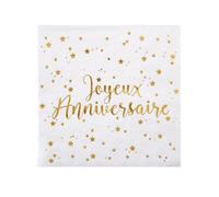 SANTEX 5663-1, Sachet de 20 Petites Serviettes Joyeux Anniversaire métallisé