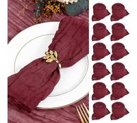 Serviettes Famanu, lot de 30 - Tissu en coton teinté à la main, style vintage bohème, couleur bordeaux
