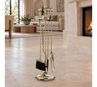 Serviteur de Cheminée 5 Pièces en Métal, Support, Pelle, Balai et Tisonnier | Accessoires pour Poêle à Bois, Nécessaire de Foyer avec Pince à Bûches et Poignées Boules(Nero)