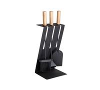 Aduro Baseline 3 - Kit cheminée avec balayette, pelle et tisonnier - Acier noir - Bois clair