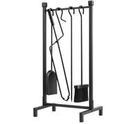 Serviteur De Cheminée Avec 4 Outils Et Support En Métal Noir (A) | Pelle, Balayette, Tisonnier Et Pince Pour Ramasser Les Cendres Froides Et Ranger Les Accessoires Près Du Poêle À Bois