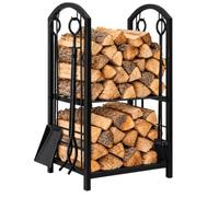 Serviteur De Cheminée Avec 4 Outils Et Support En Métal Noir (B) | Pelle, Balayette, Tisonnier Et Pince Pour Ramasser Les Cendres Froides Et Ranger Les Accessoires Près Du Poêle À Bois