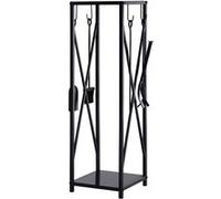 Porte bûches - Outsunny - range bûches serviteur cheminée colonne accessoires - métal - 34x34x111cm - noir
