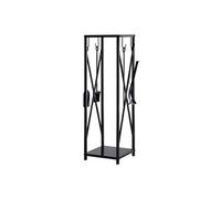 Serviteur de cheminée colonne - porte bûches - range bûches multi accessoires dim. 34L x 34l x 111H cm métal noir