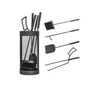 Outsunny Ensemble Serviteur de Cheminée, 5 Pièces, Balai, Métal, Noir | Ensemble d'Outils de Cheminée, Pelle, Pince, Tisonnier, Seau en Maille
