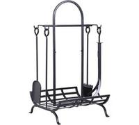 Outsunny Serviteur de cheminée - Porte bûches - Range bûches Multi Accessoires dim. 45L x 40l x 78H cm métal Noir