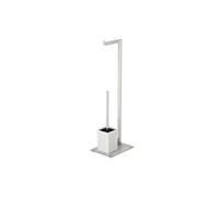 Serviteur wc en aluminium et en verre avec dérouleur et brosse wc H.70.5cm - Blanc