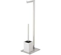 MSV – Combiné WC 2 en 1 INOX – Brosse et dérouleur, récipient amovible, verre blanc Ø30 H70 cm