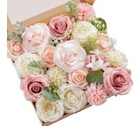 Serwalin Fleurs Artificielles - Roses Fausses pour Bouquets de Mariage DIY, Décoration de Gâteau, Combo de Roses Mélangées Rose Pâle et Blanc, Centre de Table, Arrangements pour la Décoration de Table