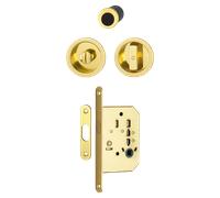 Set 1 aluminium pour porte coulissante 4920 F271 ronde aspect doré brillant, aveugle sans gâche, cuvette + doigt - HOPPE - 3948024