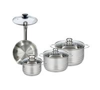 Set 1 poêle 20 cm en inox et 1 couvercle verre, 3 faitouts inox 16, 20 et 24 cm Fackelmann Eterna